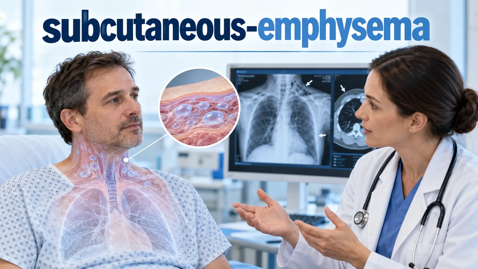 ubcutaneous Emphysema showing trapped air beneath the chest and neck skin