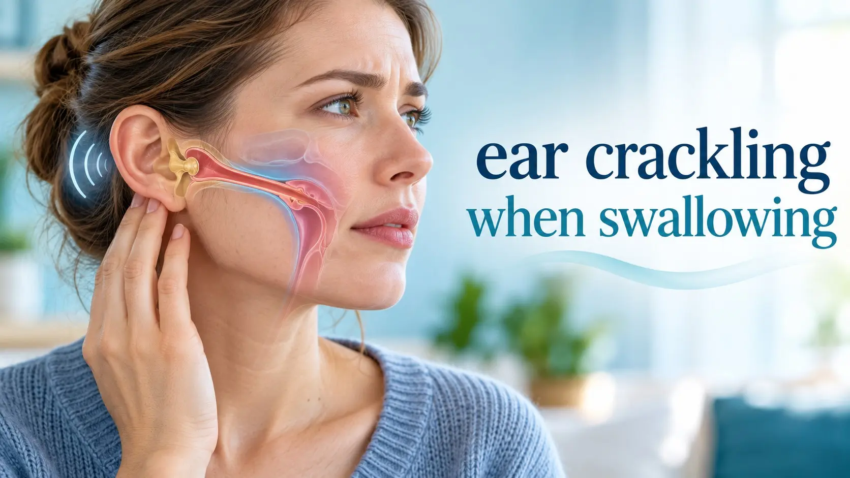 Ear crackling when swallowing with Eustachian tube pressure illustration