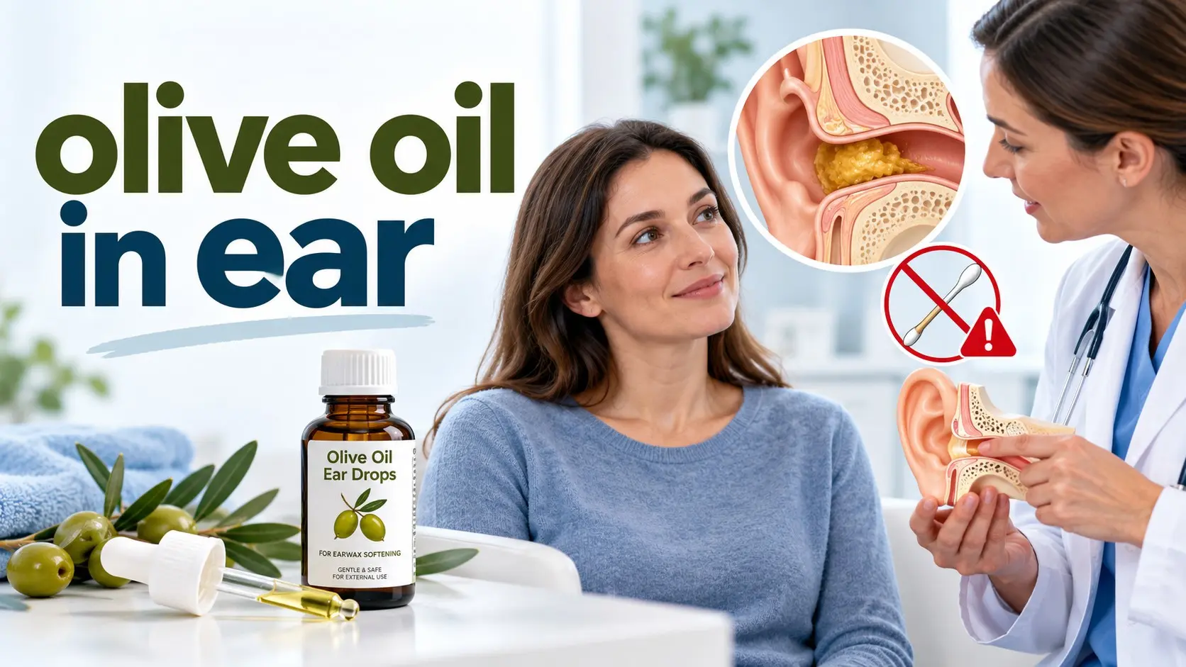 Olive oil in ear used safely as an earwax softener with medical ear care guidance