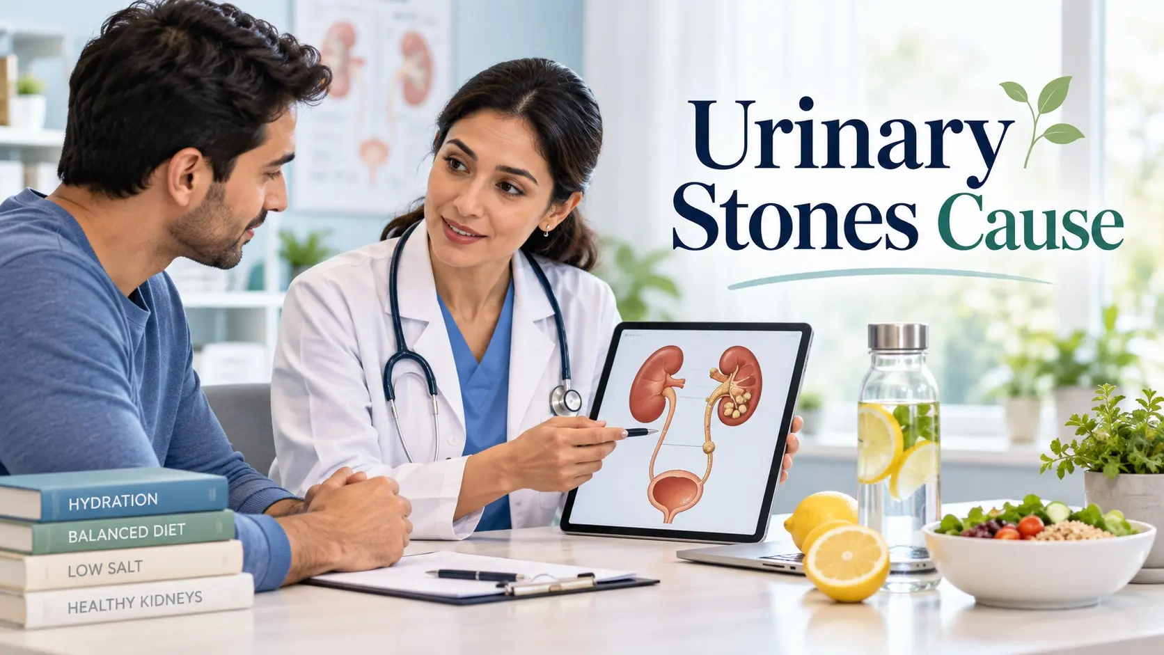 Urinary stones cause explained with kidney stone prevention, hydration, diet, and medical evaluation