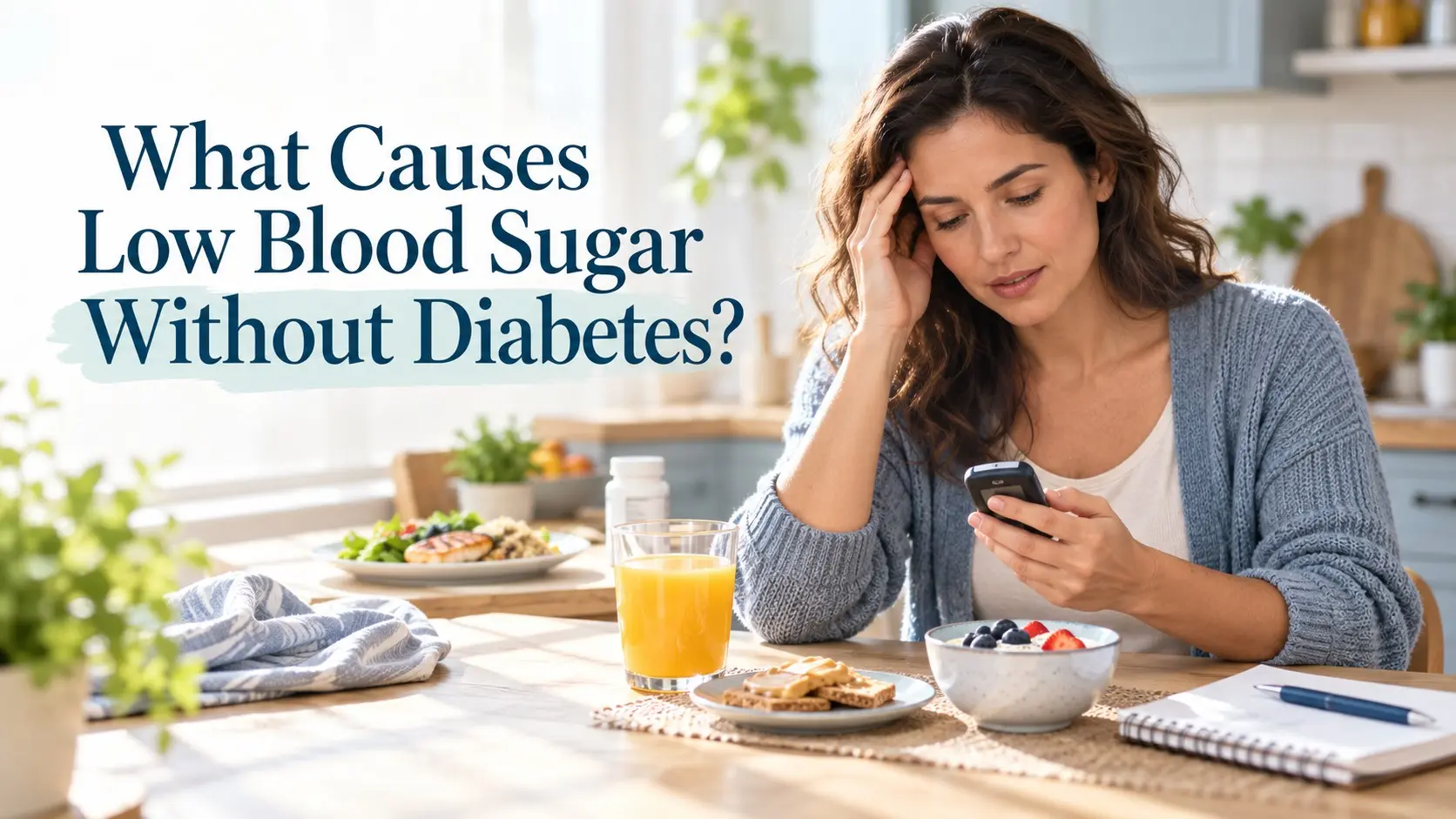 What causes low blood sugar without diabetes shown with glucose testing, food, and common hypoglycemia symptoms
