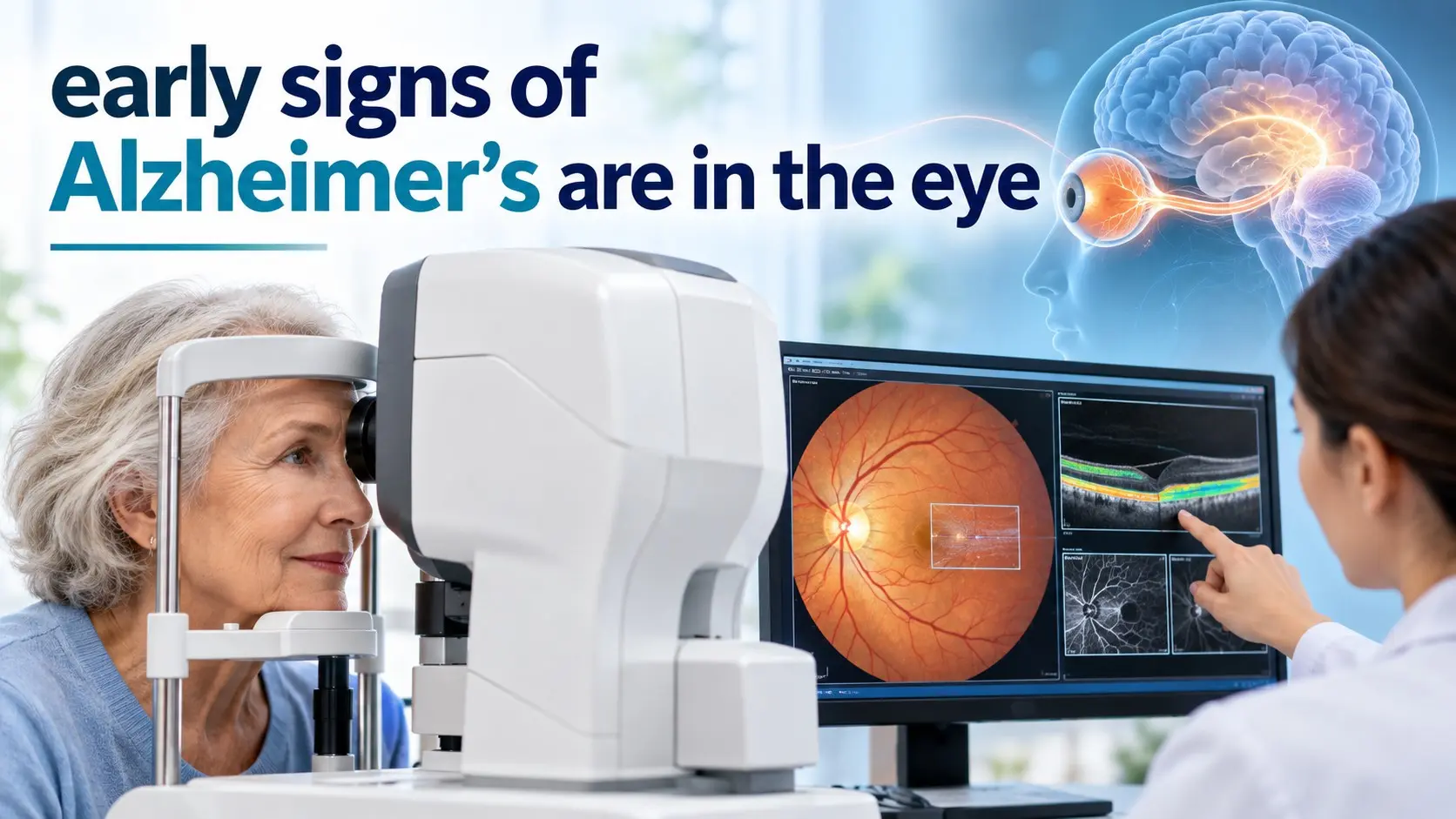 Early signs of Alzheimer's are in the eye showing retinal imaging, OCT research, vision changes, and the eye brain connection