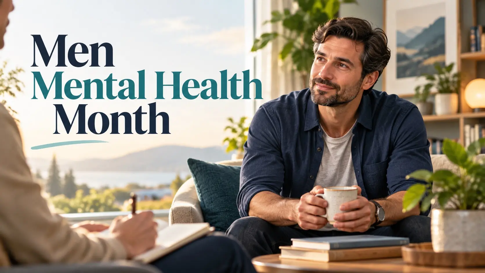 Men Mental Health Month showing supportive conversation, emotional wellbeing, and men seeking mental health help