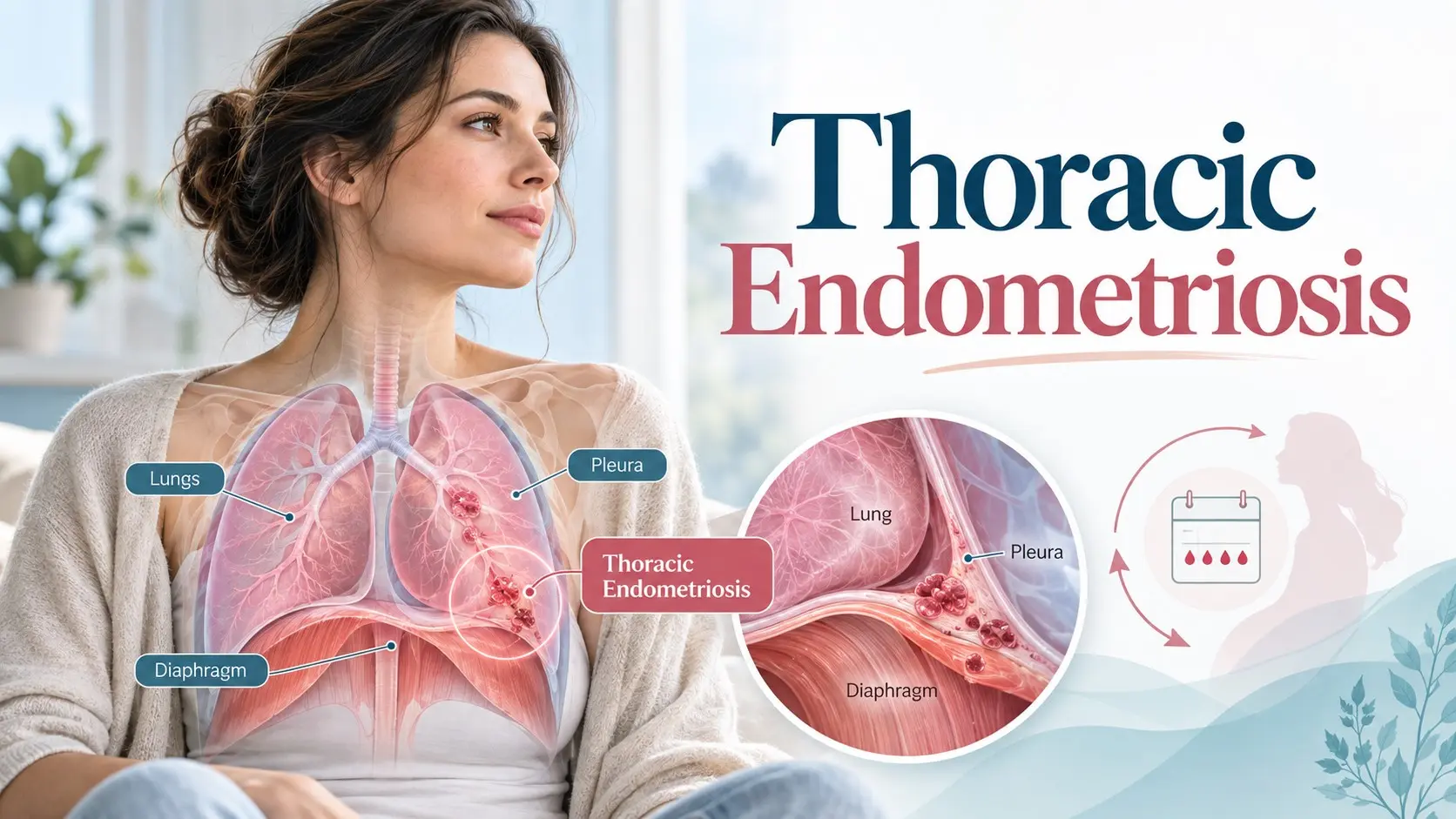 Thoracic endometriosis showing lungs, diaphragm, menstrual cycle symptoms, diagnosis, and treatment