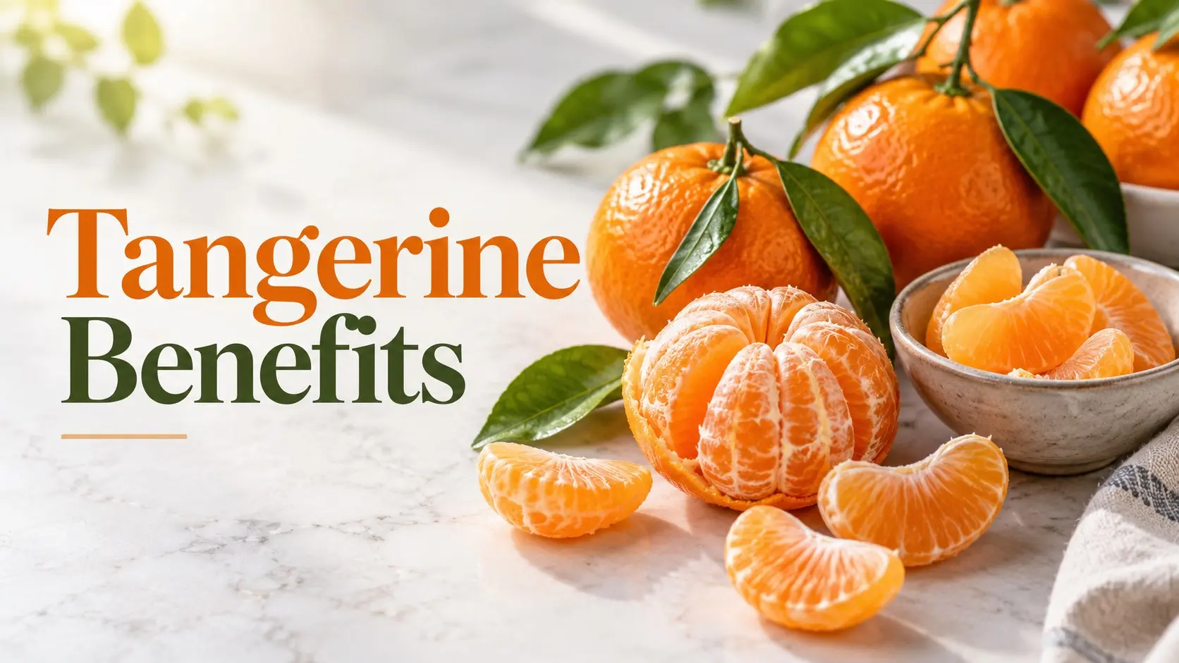 Tangerine Benefits with fresh whole and peeled tangerines rich in vitamin C