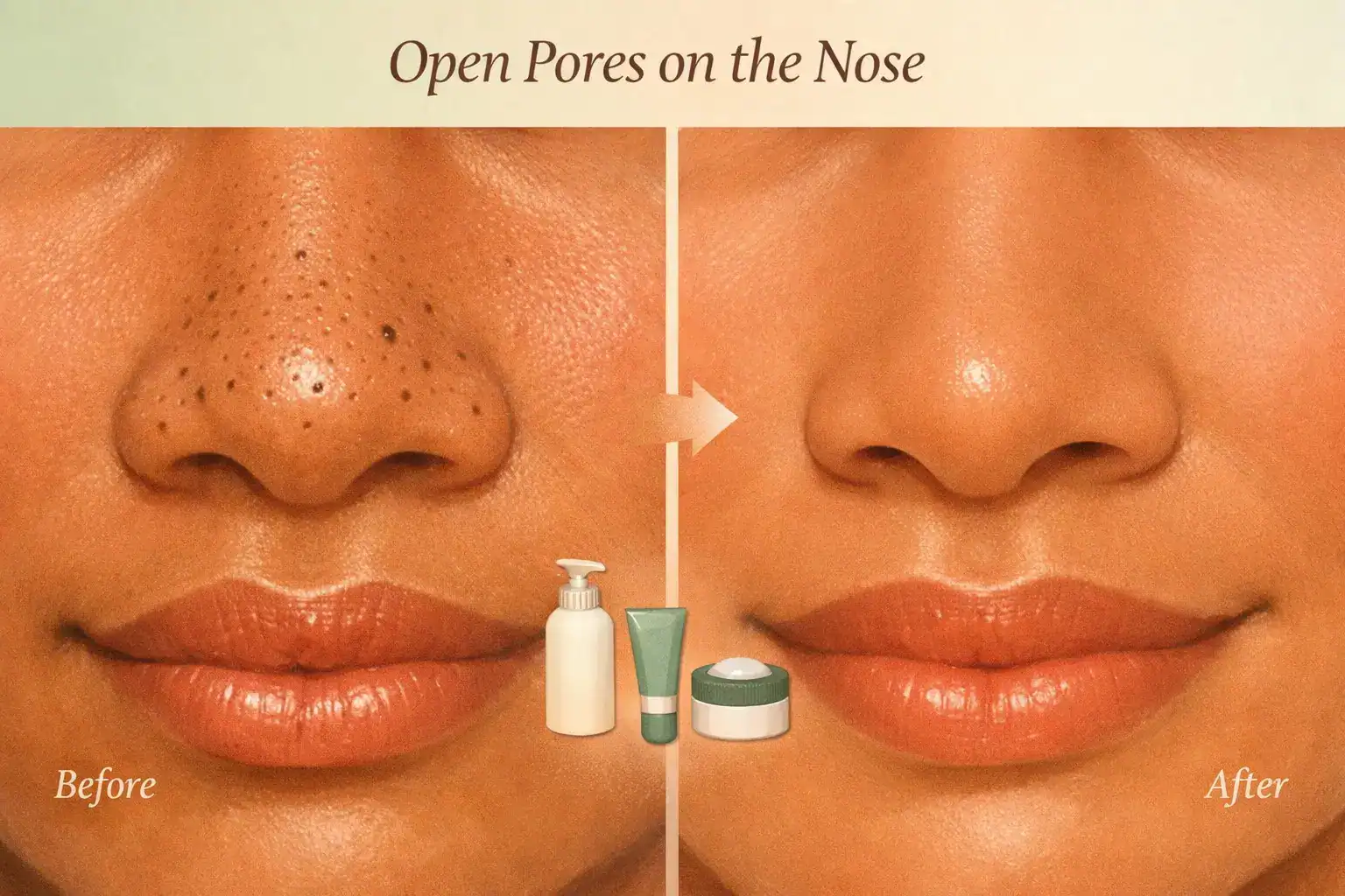 Open pores on the nose guide showing how to minimize enlarged nose pores with niacinamide salicylic acid retinol and the best skincare routine for 2026