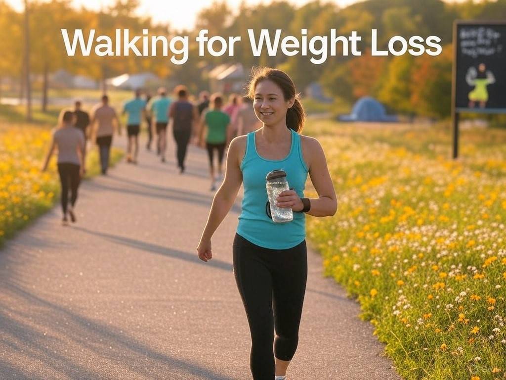 a person walking on a park path in trainers with a fitness tracker representing walking for weight loss