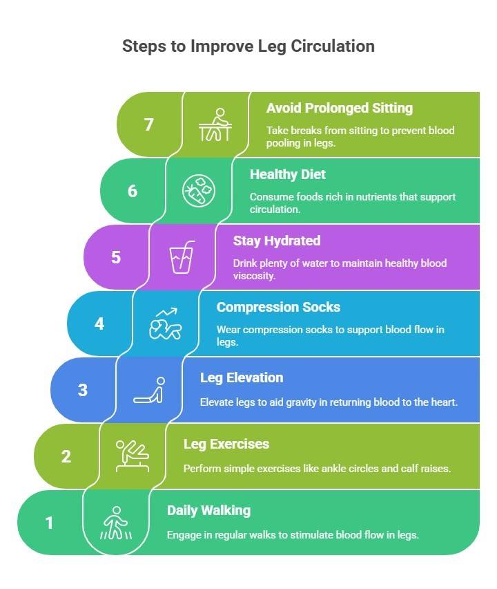 Illustration of seven leg-care habits discussed in this article