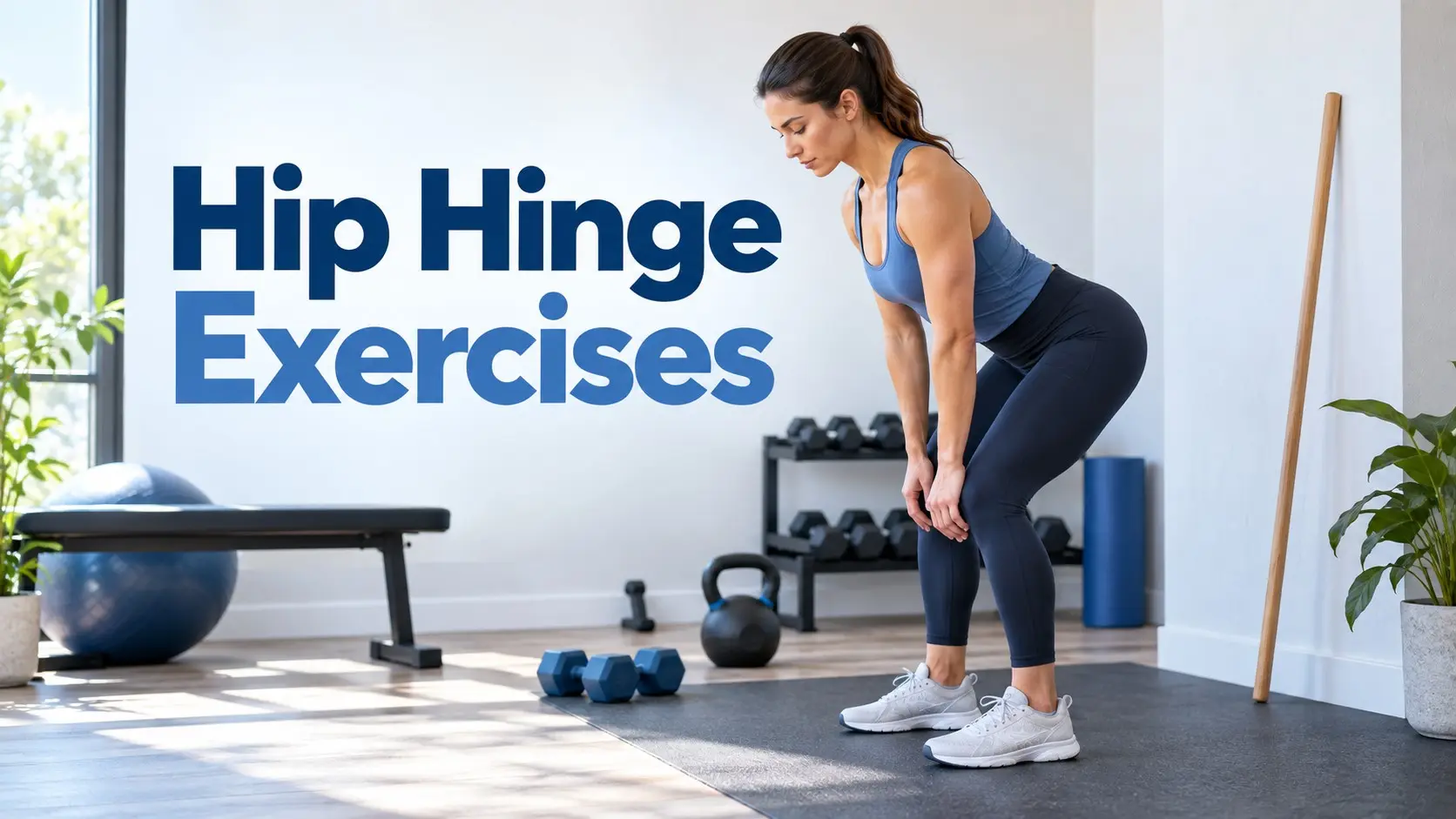 Hip hinge exercises for beginners using a wall drill before adding weights