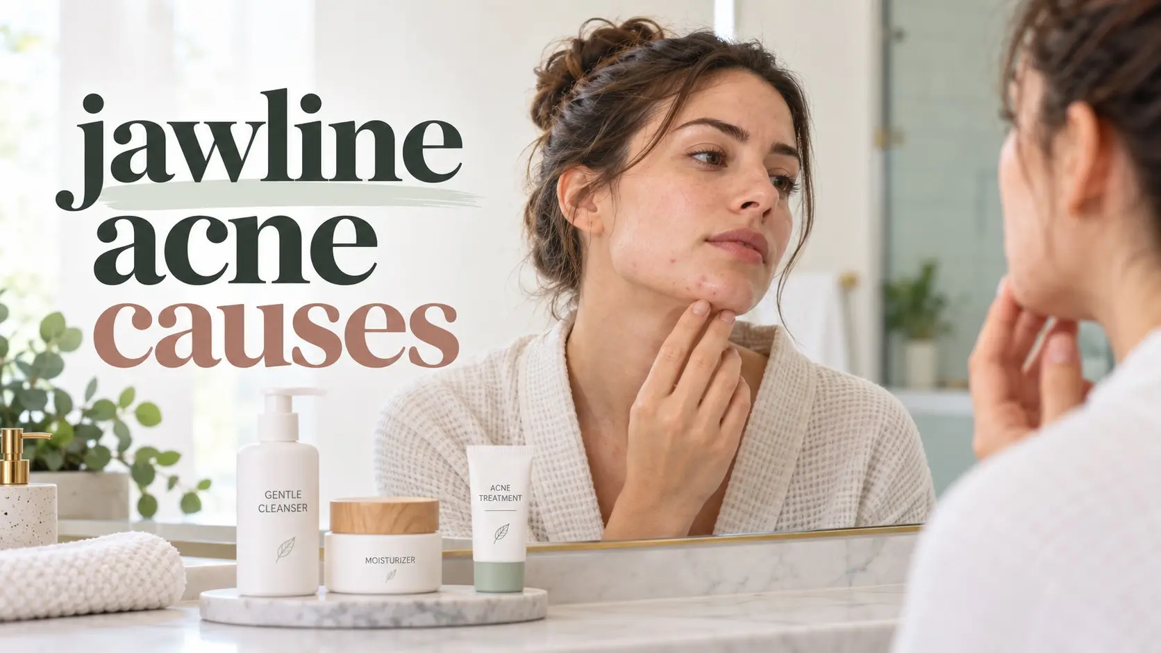 Jawline acne causes shown as pimples along the chin and jaw